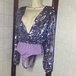 MWT ASOS LONG SLEEVE SEQUINS‎ CROSSOVER WRAP BODYSUIT SIZE 2